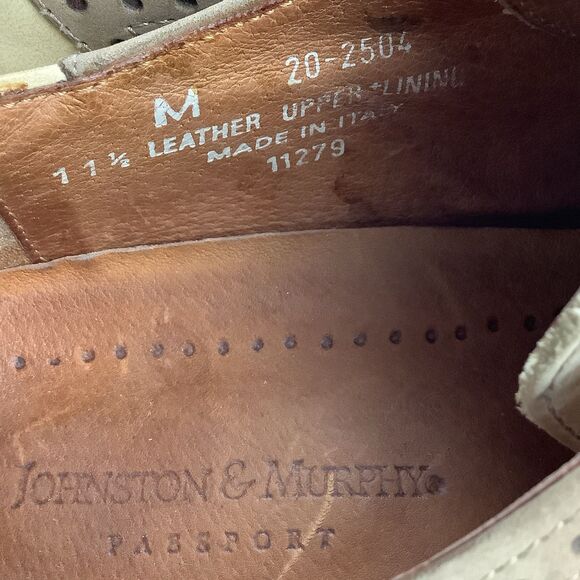 Johnston Murphy Italy Passport Leather Shoes Men\'s 11.5 Oxford Brogue Beige Tan main image 4